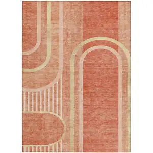 Photo of Salmon Abstract Washable Non Skid Indoor Outdoor Area Rug