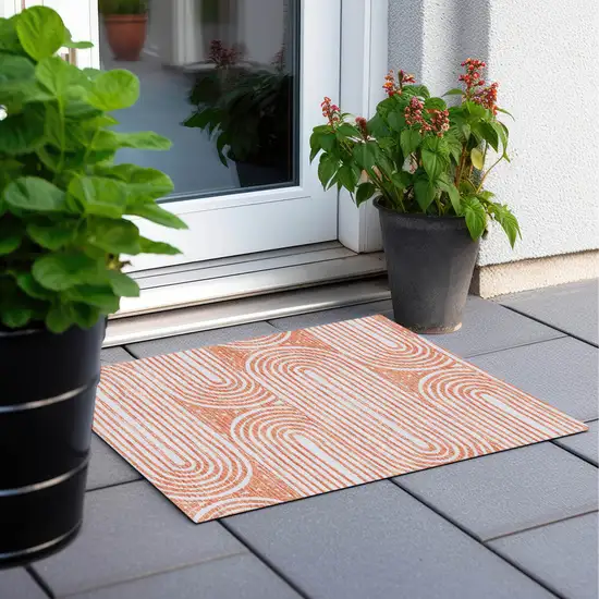 Orange and Ivory Abstract Washable Non Skid Indoor Outdoor Area Rug Photo 7