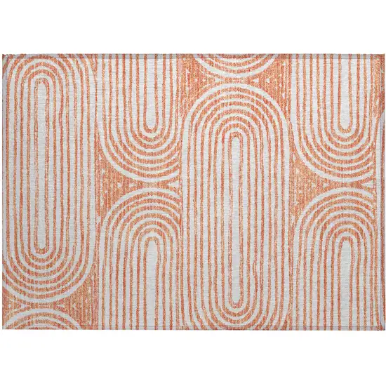 Orange and Ivory Abstract Washable Non Skid Indoor Outdoor Area Rug Photo 2