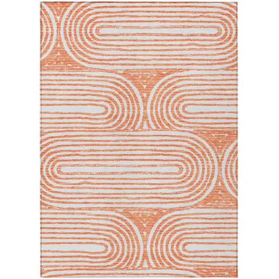 Orange and Ivory Abstract Washable Non Skid Indoor Outdoor Area Rug Photo 2