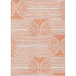 Photo of Salmon Abstract Washable Non Skid Indoor Outdoor Area Rug