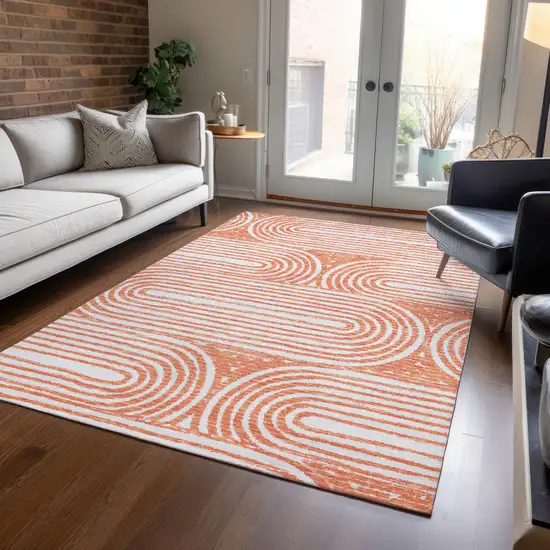 Orange and Ivory Abstract Washable Non Skid Indoor Outdoor Area Rug Photo 8