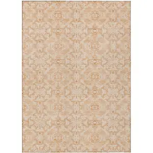 Photo of Salmon And Beige Medallion Washable Indoor Outdoor Area Rug