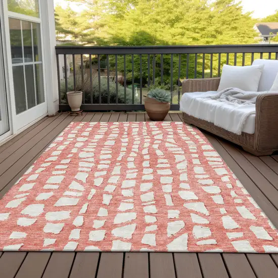 Salmon And Ivory Abstract Washable Indoor Outdoor Area Rug Photo 7