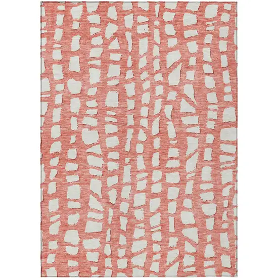 Salmon And Ivory Abstract Washable Indoor Outdoor Area Rug Photo 1