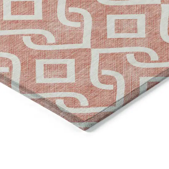 Salmon And Ivory Geometric Washable Indoor Outdoor Area Rug Photo 4