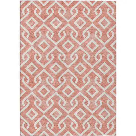 Salmon And Ivory Geometric Washable Indoor Outdoor Area Rug Photo 2