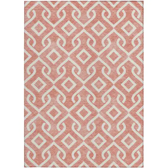 Salmon And Ivory Geometric Washable Indoor Outdoor Area Rug Photo 6