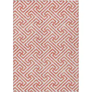 Photo of Salmon And Ivory Geometric Washable Indoor Outdoor Area Rug