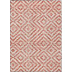 Photo of Salmon And Ivory Geometric Washable Indoor Outdoor Area Rug