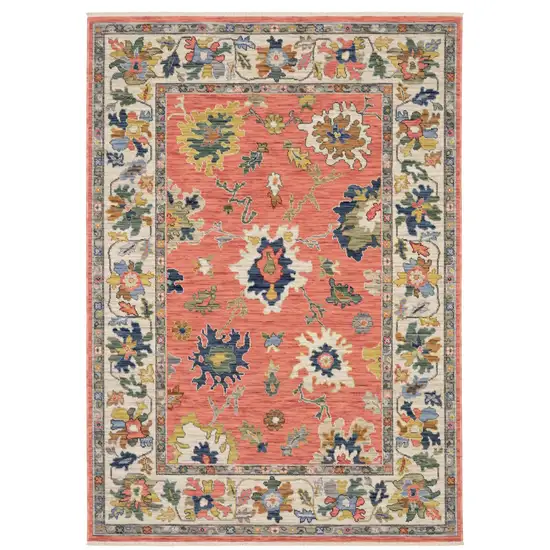 Salmon Blue And Yellow Oriental Area Rug With Fringe Photo 5