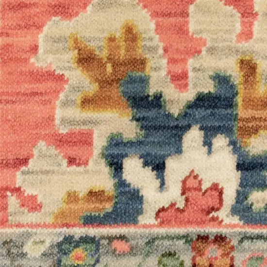 Salmon Blue And Yellow Oriental Area Rug With Fringe Photo 8