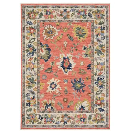 Salmon Blue And Yellow Oriental Area Rug With Fringe Photo 2