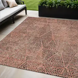 Photo of Salmon Charcoal And Beige Geometric Washable Indoor Outdoor Area Rug