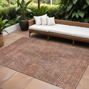 Photo of Salmon Charcoal And Beige Geometric Washable Indoor Outdoor Area Rug