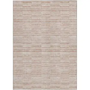 Photo of Salmon Copper And Beige Striped Washable Indoor Outdoor Area Rug