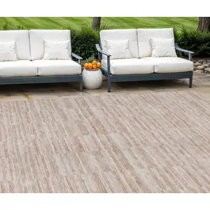 Photo of Salmon Copper And Beige Striped Washable Indoor Outdoor Area Rug