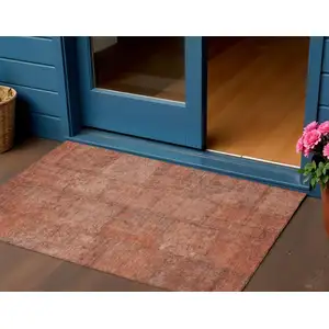 Photo of Salmon Copper And Gray Patchwork Washable Indoor Outdoor Area Rug