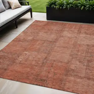 Photo of Salmon Copper And Gray Patchwork Washable Indoor Outdoor Area Rug