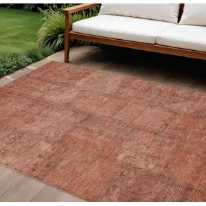 Photo of Salmon Copper And Gray Patchwork Washable Indoor Outdoor Area Rug