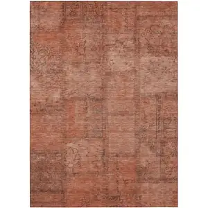 Photo of Salmon Copper And Gray Patchwork Washable Indoor Outdoor Area Rug