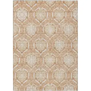 Photo of Salmon Copper And Ivory Medallion Washable Indoor Outdoor Area Rug