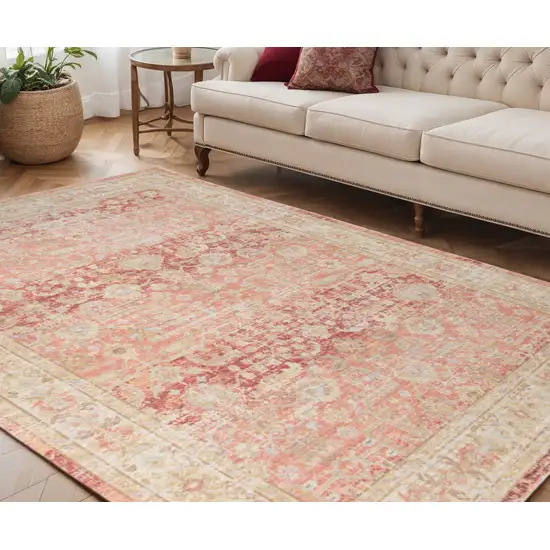 Salmon and Tan Floral Power Loom Area Rug Photo 1