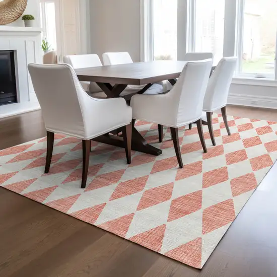 Salmon Geometric Washable Indoor Outdoor Area Rug Photo 8