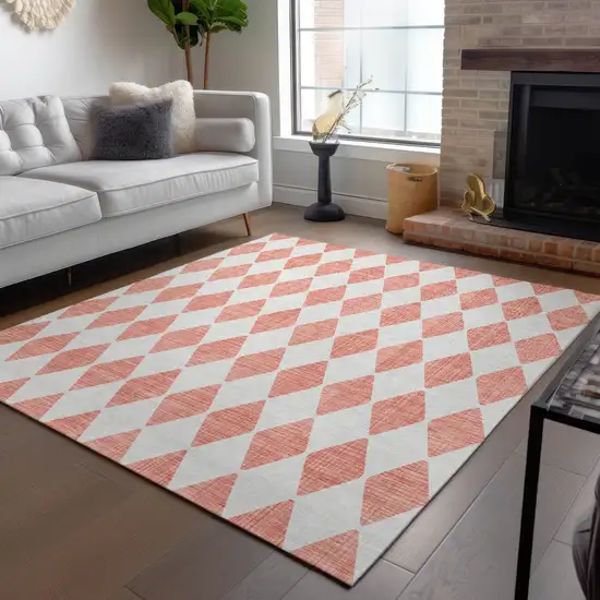 Salmon Geometric Washable Indoor Outdoor Area Rug Photo 9