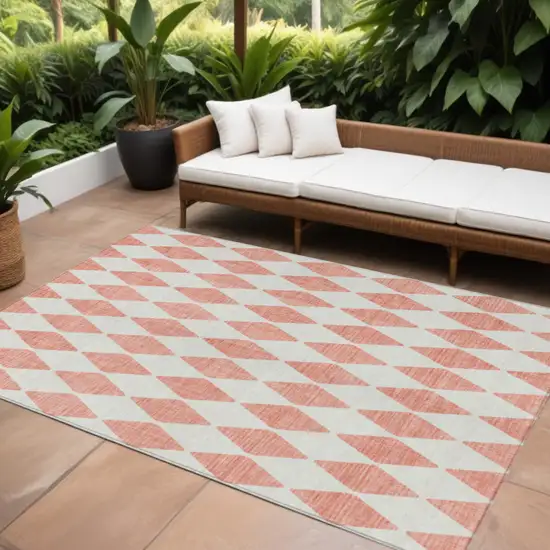 Salmon Geometric Washable Indoor Outdoor Area Rug Photo 1