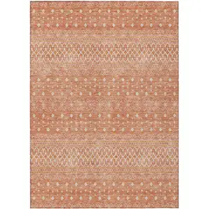 Photo of Salmon Gold And Ivory Tribal Washable Indoor Outdoor Area Rug