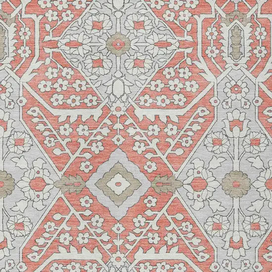 Salmon Gray And Taupe Floral Washable Indoor Outdoor Area Rug Photo 6