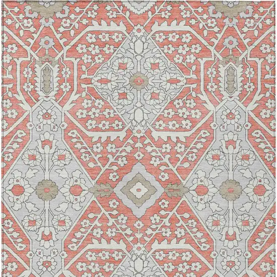 Salmon Gray And Taupe Floral Washable Indoor Outdoor Area Rug Photo 8