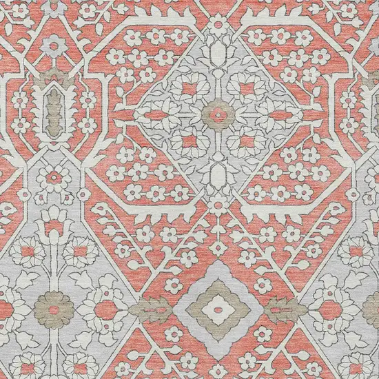 Salmon Gray And Taupe Floral Washable Indoor Outdoor Area Rug Photo 6