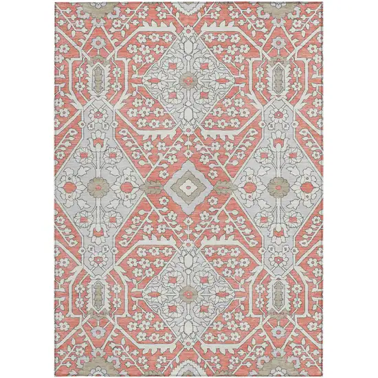 Salmon Gray And Taupe Floral Washable Indoor Outdoor Area Rug Photo 8