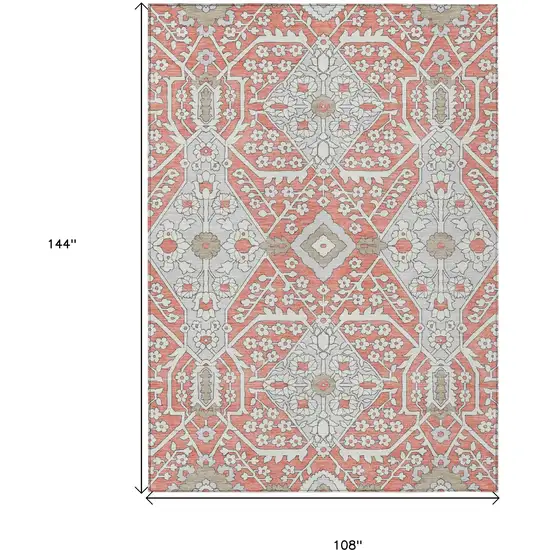 Salmon Gray And Taupe Floral Washable Indoor Outdoor Area Rug Photo 3