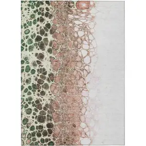 Photo of Salmon Green And Chocolate Abstract Washable Indoor Outdoor Area Rug