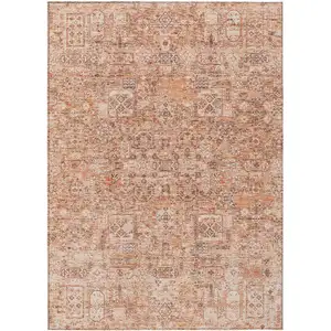 Photo of Salmon Orange And Gray Floral Washable Indoor Outdoor Area Rug