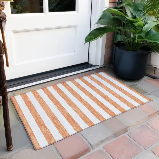 Salmon Striped Washable Non Skid Indoor Outdoor Area Rug Photo 8