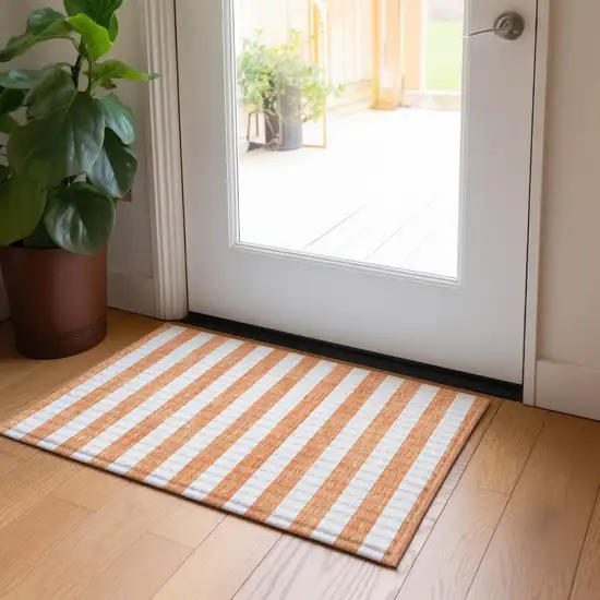 Salmon Striped Washable Non Skid Indoor Outdoor Area Rug Photo 9