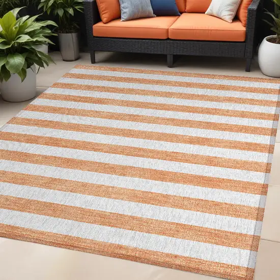 Salmon Striped Washable Non Skid Indoor Outdoor Area Rug Photo 1