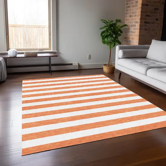 Salmon Striped Washable Non Skid Indoor Outdoor Area Rug Photo 9