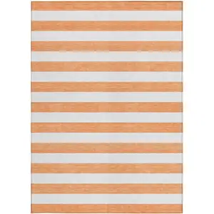 Photo of Salmon Striped Washable Non Skid Indoor Outdoor Area Rug