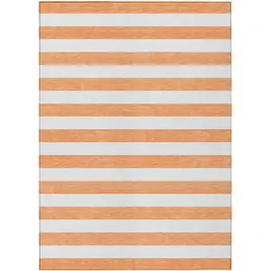 Photo of Salmon Striped Washable Non Skid Indoor Outdoor Area Rug