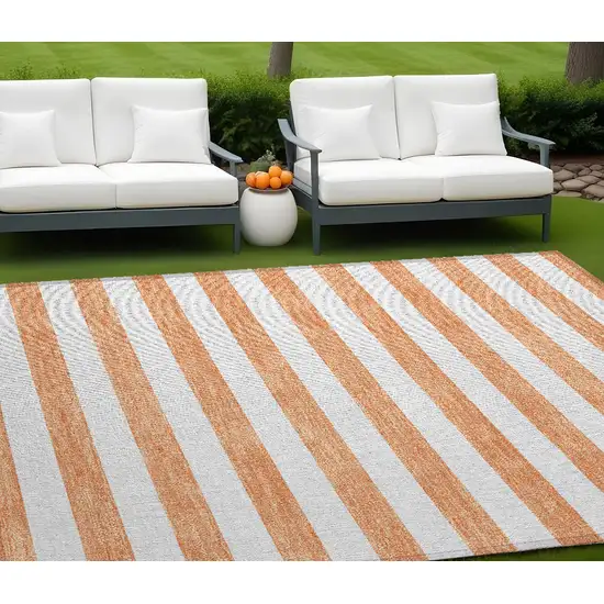 Salmon Striped Washable Non Skid Indoor Outdoor Area Rug Photo 1