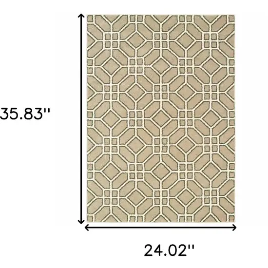 Sand And Ivory Geometric Power Loom Stain Resistant Area Rug Photo 7