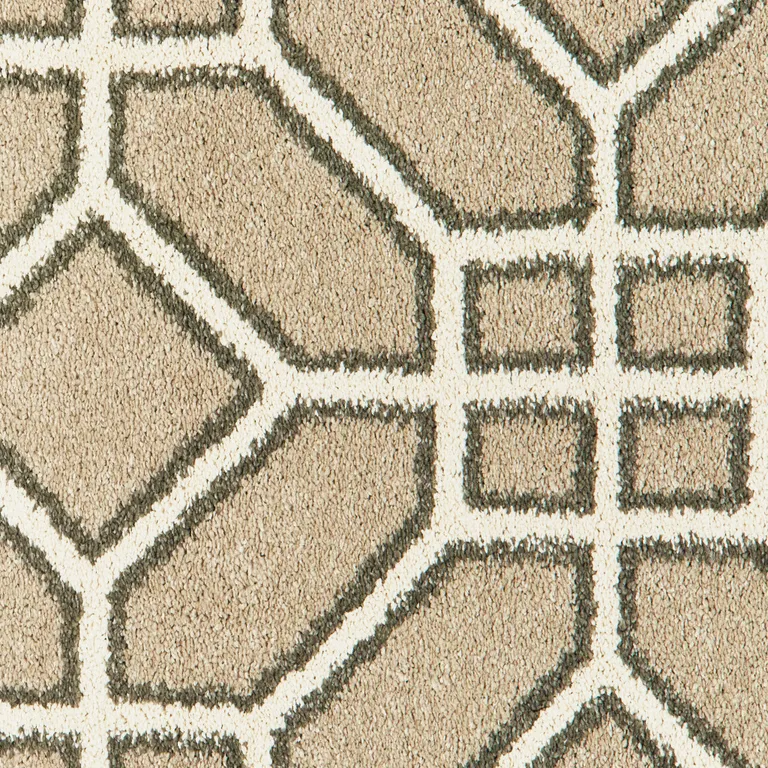 Sand And Ivory Geometric Power Loom Stain Resistant Area Rug Photo 3