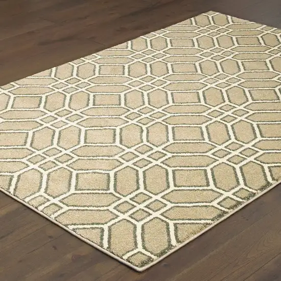 Sand And Ivory Geometric Power Loom Stain Resistant Area Rug Photo 5