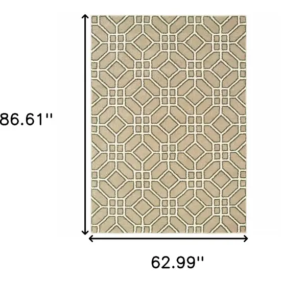 Sand And Ivory Geometric Power Loom Stain Resistant Area Rug Photo 7