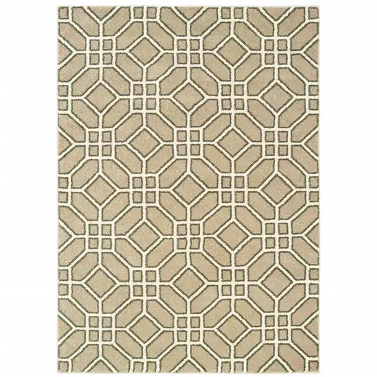 Sand And Ivory Geometric Power Loom Stain Resistant Area Rug Photo 1